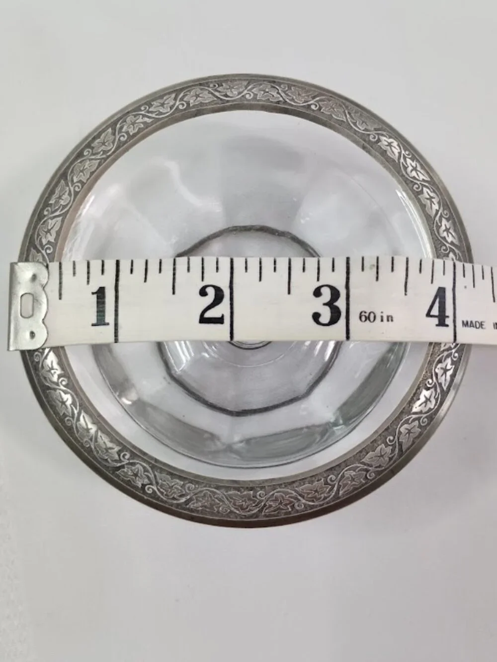 Small Vintage Glass Dessert Bowl with Silver Plated Rim on a Pedestal